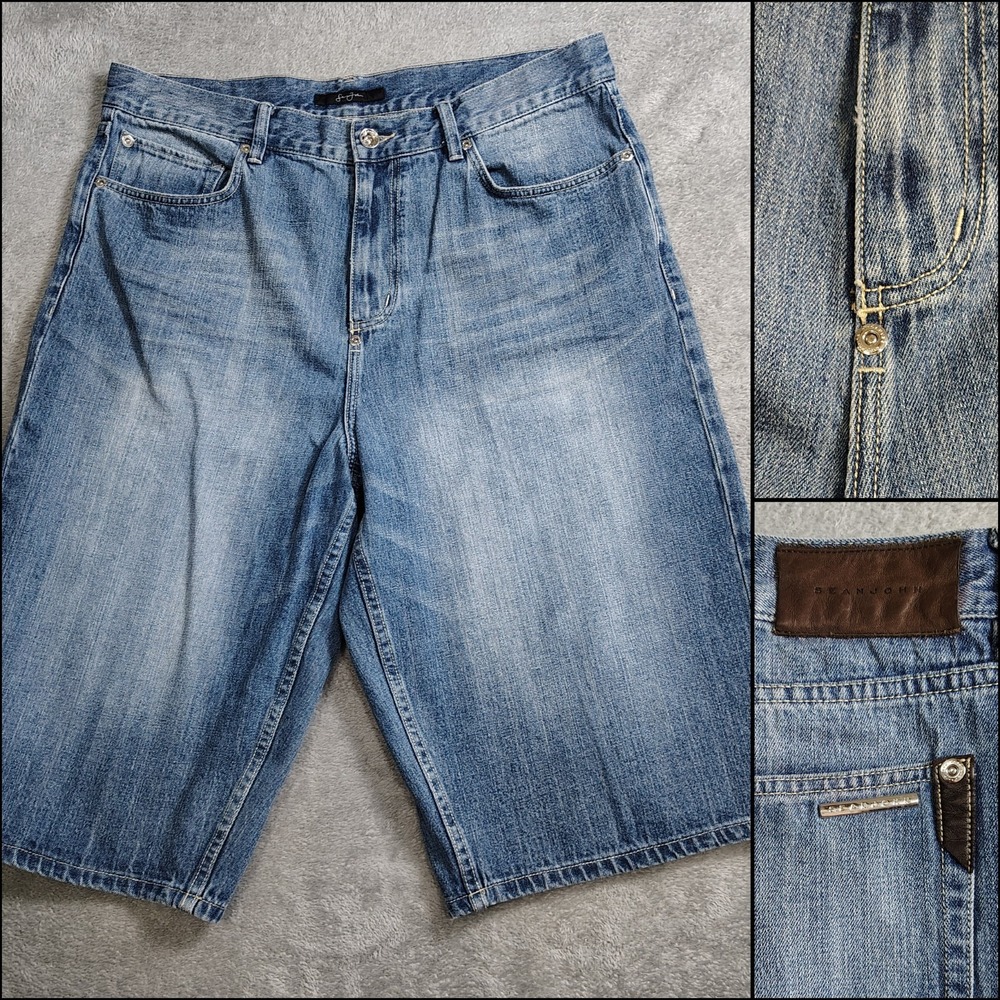 Sean John Baggy Shorts Mens 38x16 Blue Jeans Wide-Leg Denim  Hip Hop 90s Vtg Y2k